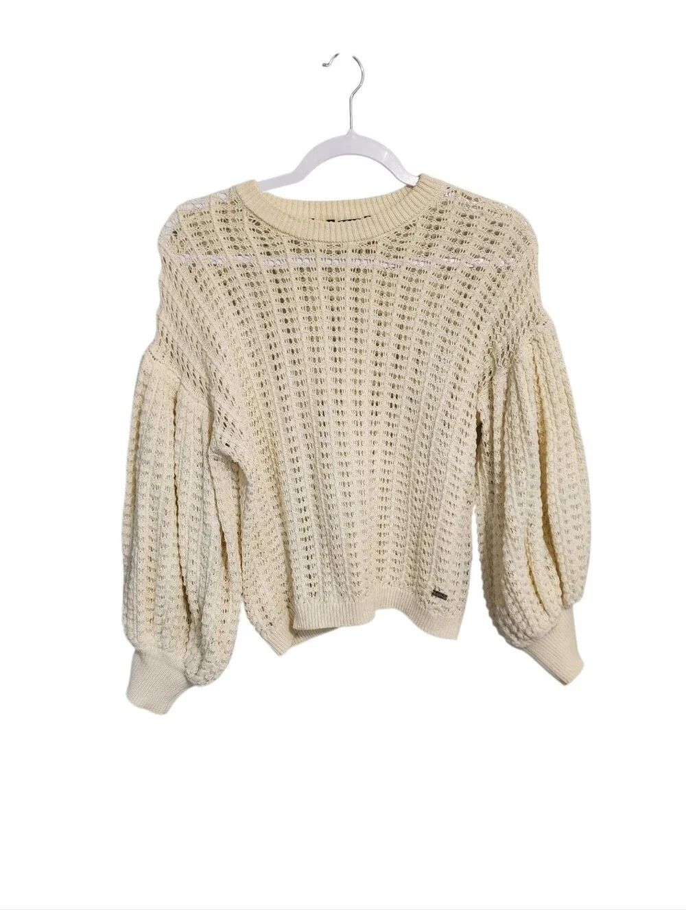 Buffalo Loose Knit Balloon Sleeve Sweater Top XS Fisherman Twee Old Money